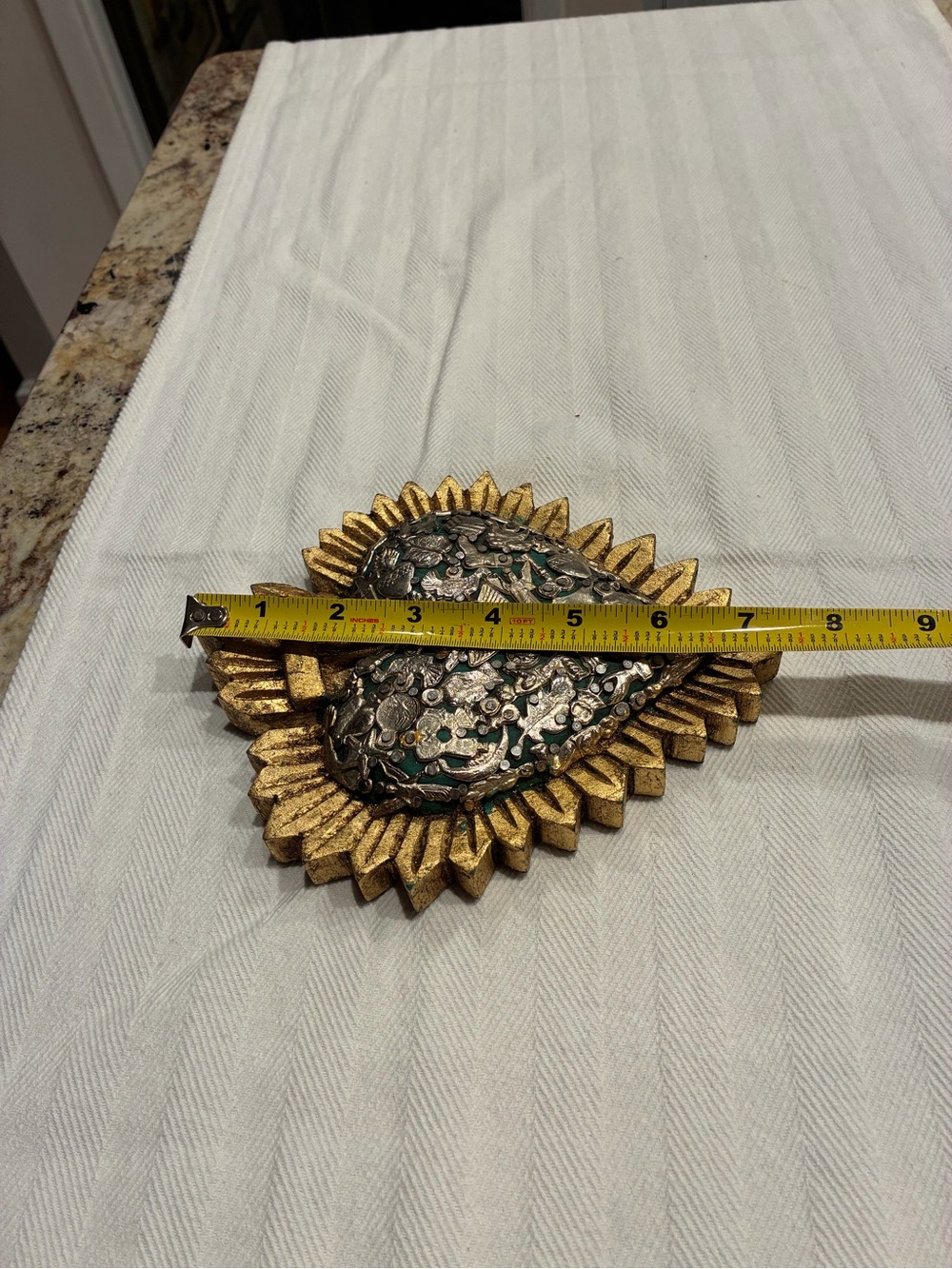 Vintage Handcrafted Sacred Heart Milagros Wall Art - Gold & Silver - Picture 4 of 5